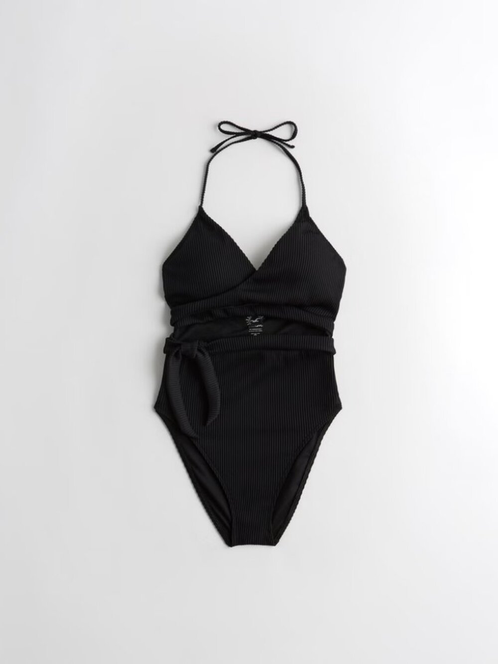 Hollister Wrap Around One Piece Ribbed Black Swimsuit